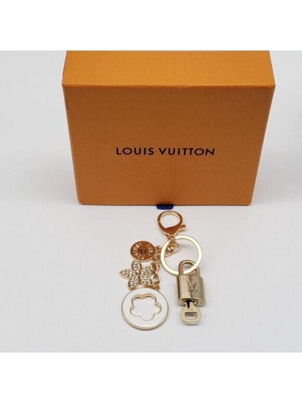 Authentic Louis Vuitton Gold Lock & Box w/ Unbranded Flower Bagcharm 121825 - Picture 2 of 10